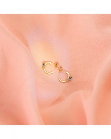 Pendientes oro 18k medio aro aguamarina 12x3 mm