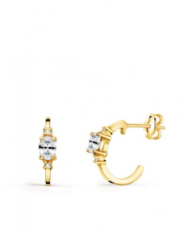 Pendientes oro 18k medio aro circonita 12x3 mm