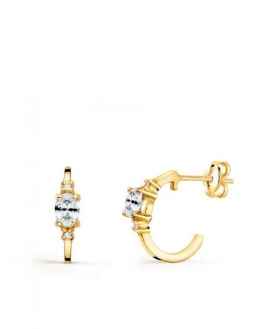 Pendientes oro 18k medio aro circonita 12x3 mm