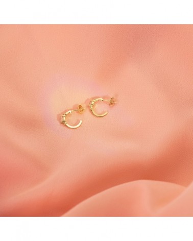Pendientes oro 18k medio aro circonita 12x3 mm