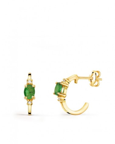 Pendientes oro 18k medio aro esmeralda 12x3 mm