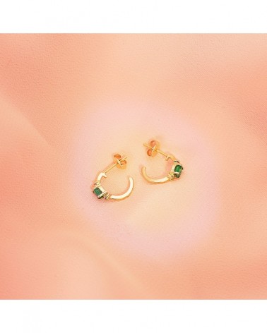 Pendientes oro 18k medio aro esmeralda 12x3 mm