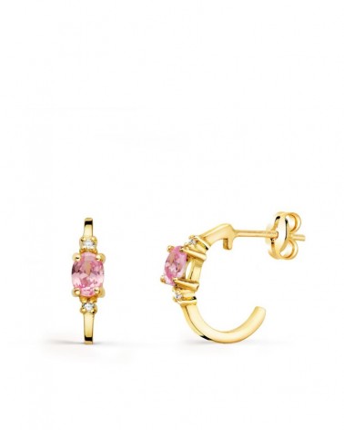 Pendientes oro 18k rosa medio aro circonita rosa 12x3mm