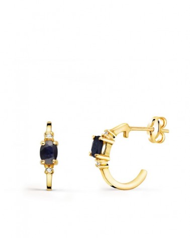 Pendientes oro 18k medio aro con zafiros 12x3 mm