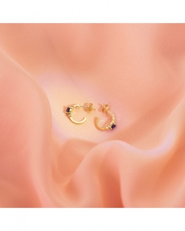 Pendientes oro 18k medio aro con zafiros 12x3 mm