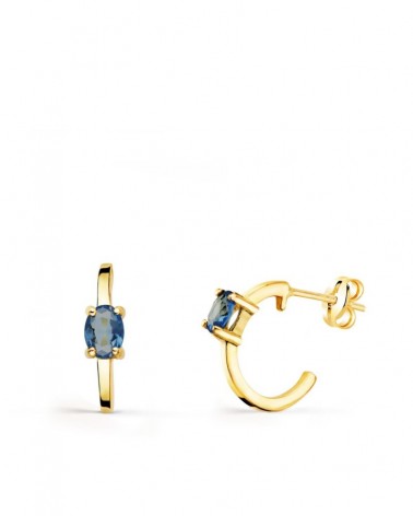 Pendientes oro 18k medio aro aguamarina 12x3 mm