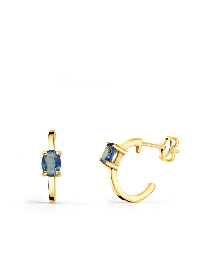 Pendientes oro 18k medio aro aguamarina 12x3 mm