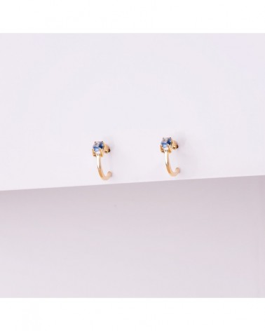 Pendientes oro 18k medio aro aguamarina 12x3 mm