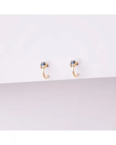 Pendientes oro 18k medio aro aguamarina 12x3 mm