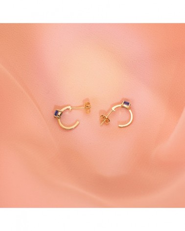 Pendientes oro 18k medio aro aguamarina 12x3 mm