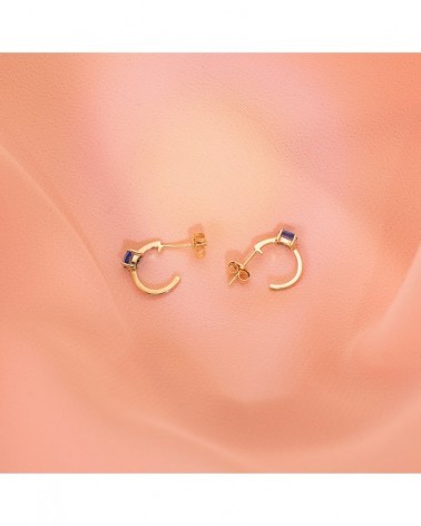 Pendientes oro 18k medio aro aguamarina 12x3 mm