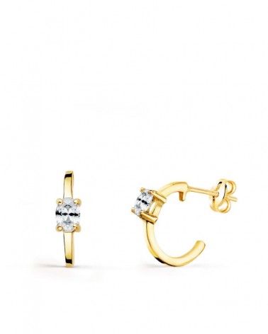 Pendientes oro 18k medio aro circonita 12x3 mm