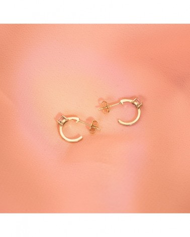Pendientes oro 18k medio aro circonita 12x3 mm