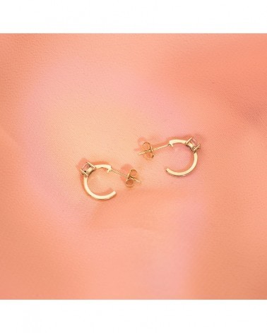 Pendientes oro 18k medio aro circonita 12x3 mm