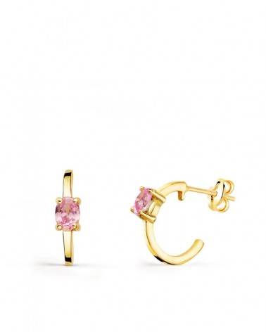 Pendientes oro rosa 18k medio aro circonita rosa 12x3mm