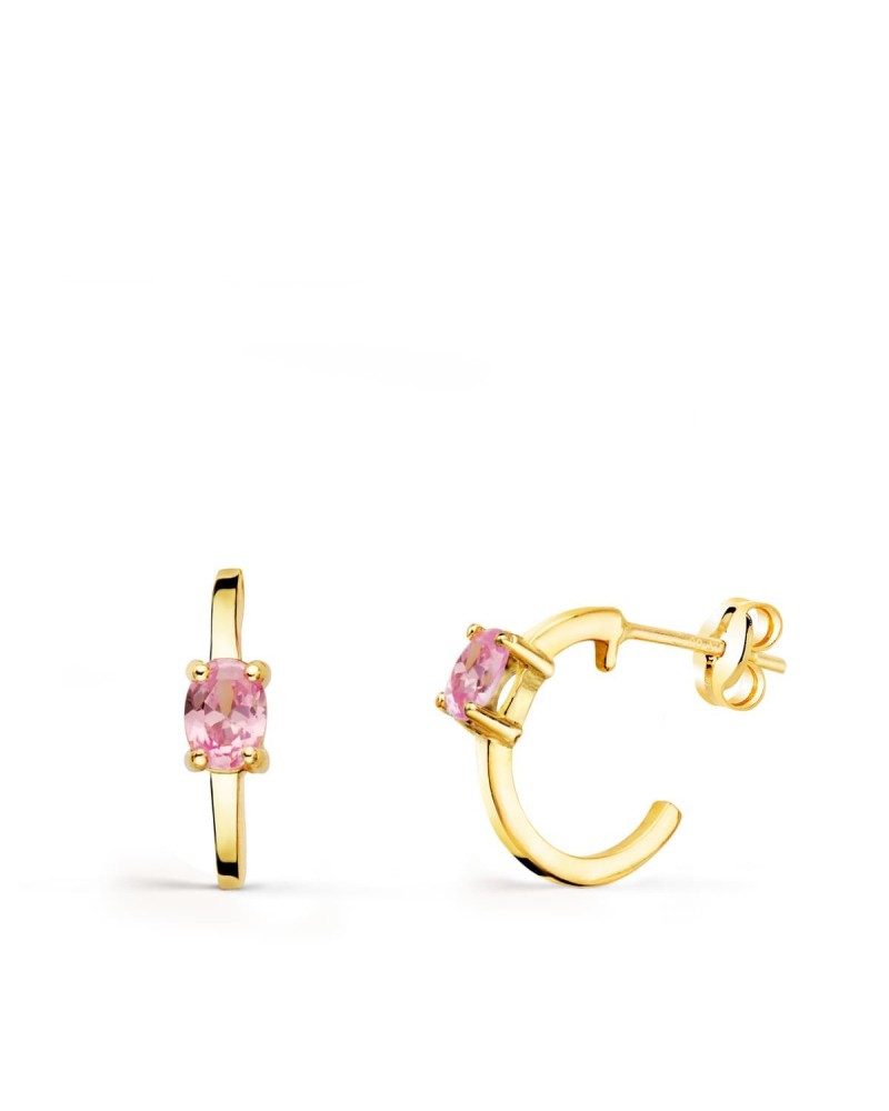 Pendientes oro rosa 18k medio aro circonita rosa 12x3mm