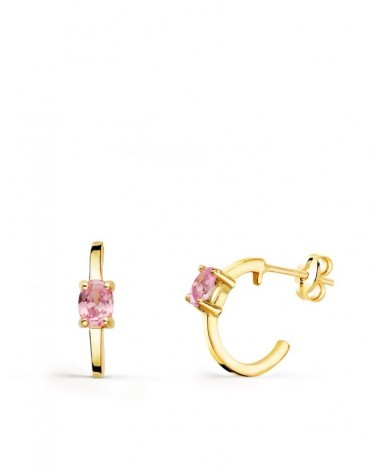 Pendientes oro rosa 18k medio aro circonita rosa 12x3mm
