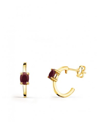 Pendientes oro 18k medio aro rubí 12x3 mm