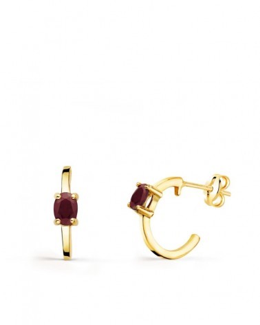 Pendientes oro 18k medio aro rubí 12x3 mm