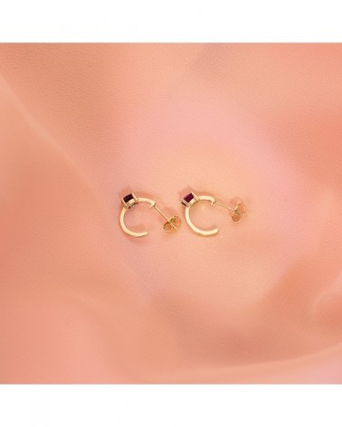 Pendientes oro 18k medio aro rubí 12x3 mm