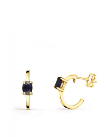 Pendientes oro 18k medio aro zafiros 12x3mm