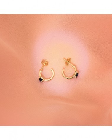 Pendientes oro 18k medio aro zafiros 12x3mm