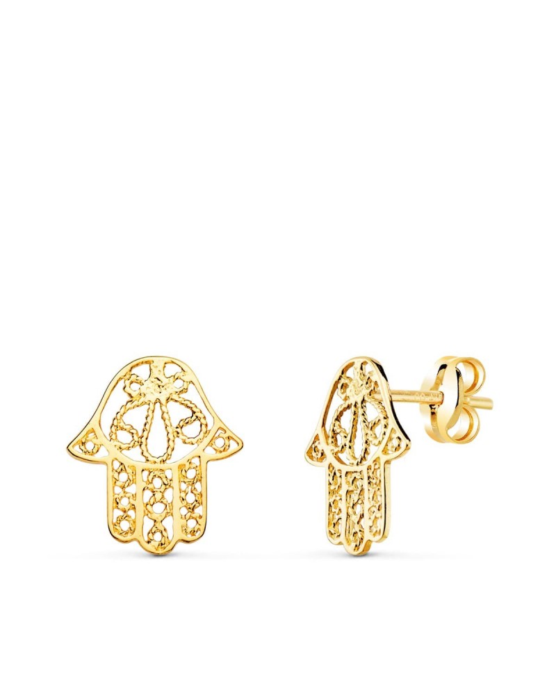 Pendientes oro 18k mano de Fátima calada presión 12x11mm