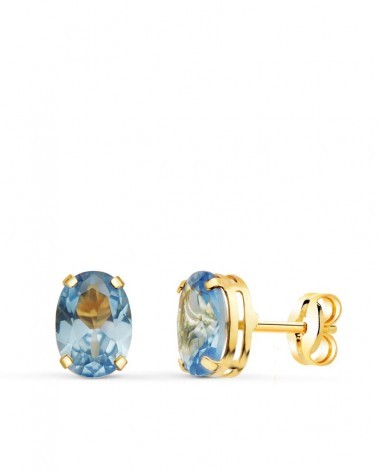 Pendientes oro 18k piedra azul oval 7x5mm