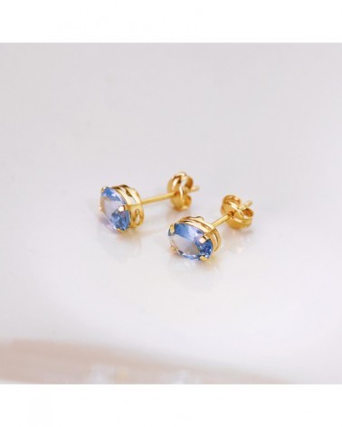Pendientes oro 18k piedra azul oval 7x5mm