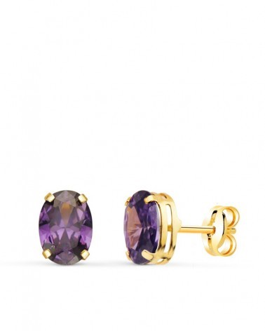 Pendientes oro 18k amatista oval 7x5mm cierre presión