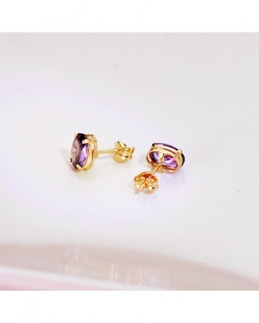 Pendientes oro 18k amatista oval 7x5mm cierre presión