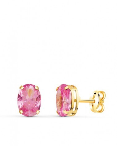 Pendientes oro rosa 18k piedra rosa oval 7x5mm