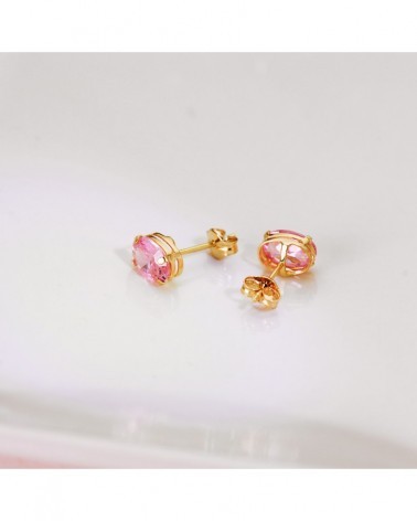 Pendientes oro rosa 18k piedra rosa oval 7x5mm