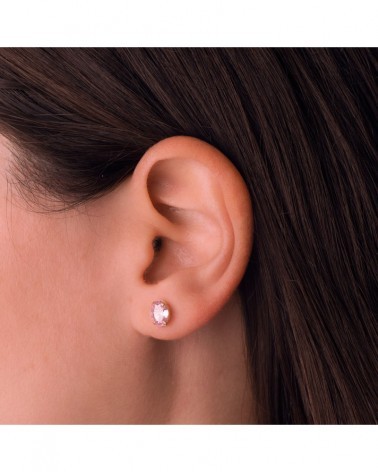 Pendientes oro rosa 18k piedra rosa oval 7x5mm