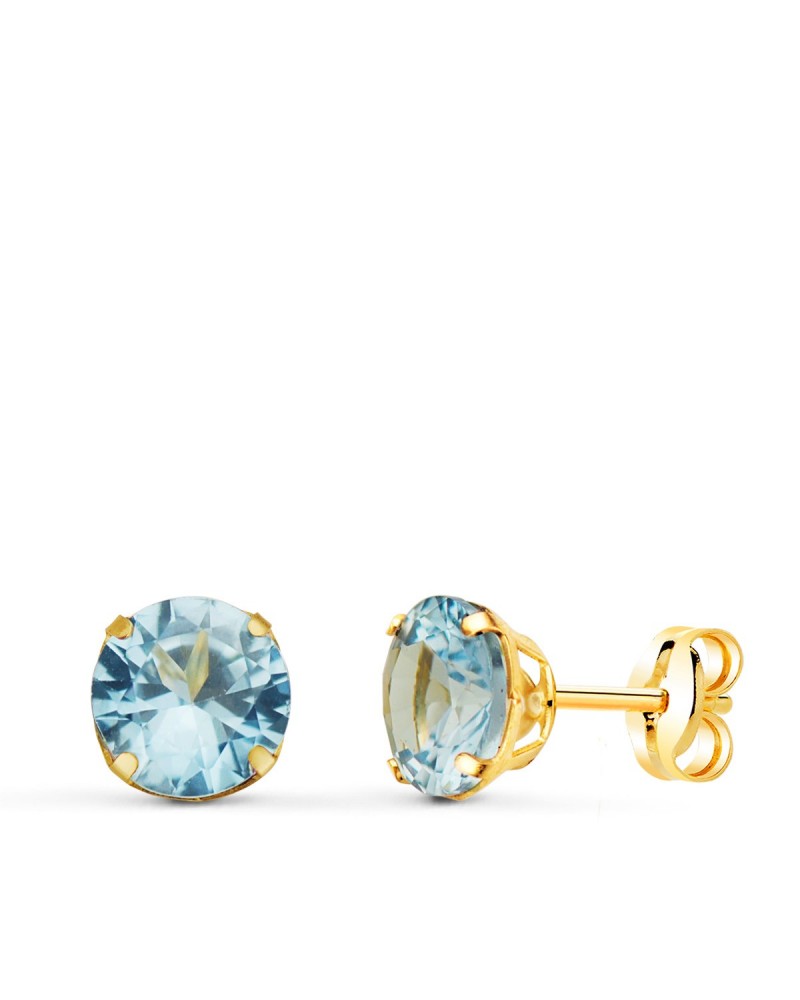 Pendientes oro 18k piedra azul 6mm cierre presión