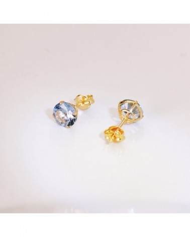 Pendientes oro 18k piedra azul 6mm cierre presión