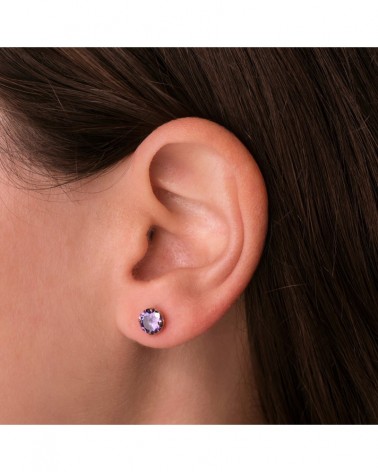 Pendientes oro 18k redondos amatista 6mm cierre presión