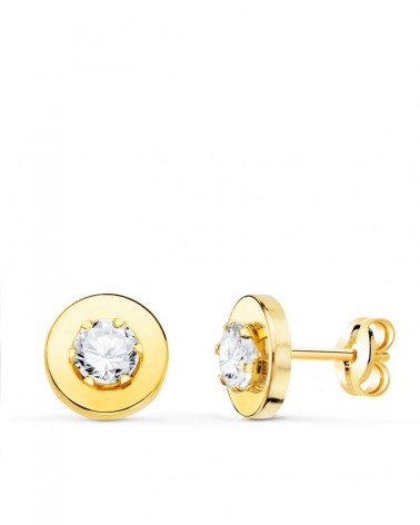 Pendientes oro 18k circonita chatón redondo 4mm