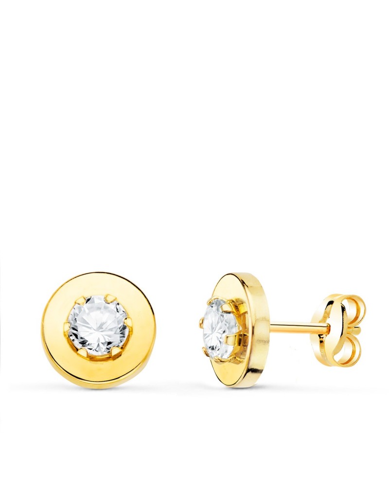 Pendientes oro 18k circonita chatón redondo 4mm