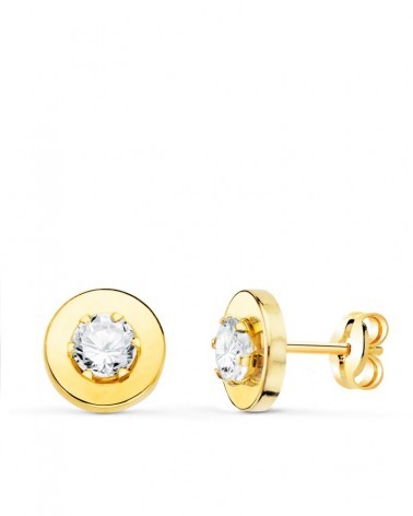 Pendientes oro 18k circonita chatón redondo 4mm