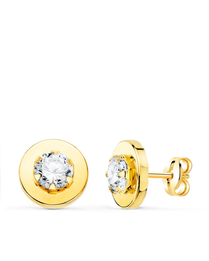 Pendientes oro amarillo 18k circonitas cierre presión