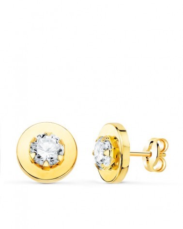Pendientes oro amarillo 18k circonitas cierre presión