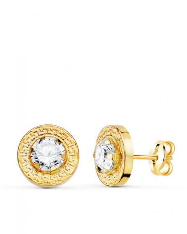 Pendientes oro 18k circonita cerco greca 5mm