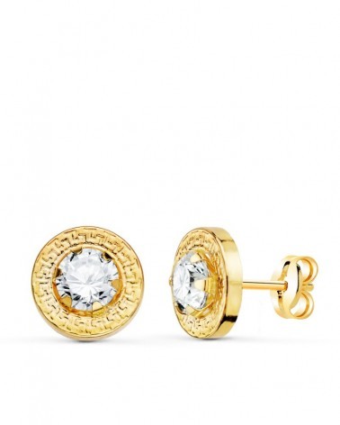 Pendientes oro 18k circonita cerco greca 5mm