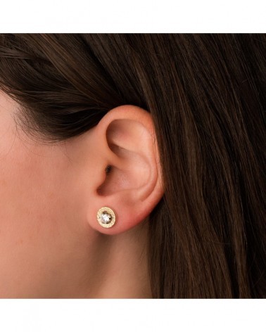 Pendientes oro 18k circonita cerco greca 5mm