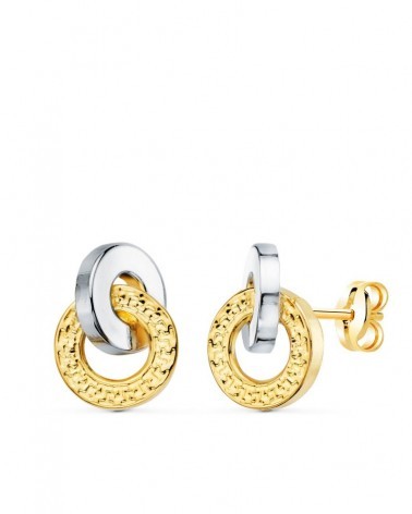 Pendientes oro 18k bicolor doble aro greca 10x7mm