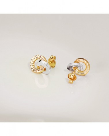 Pendientes oro 18k bicolor doble aro greca 10x7mm