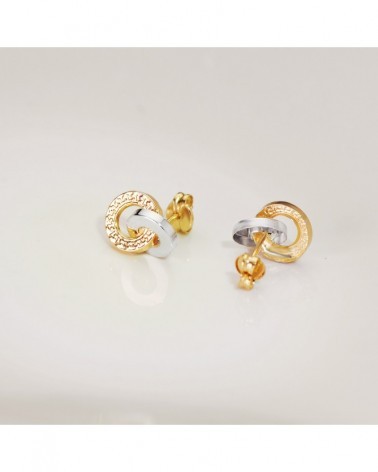 Pendientes oro 18k bicolor doble aro greca 10x7mm