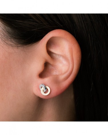 Pendientes oro 18k bicolor doble aro greca 10x7mm