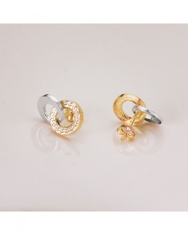 Pendientes oro 18k bicolor doble aro textura greca 13x9mm